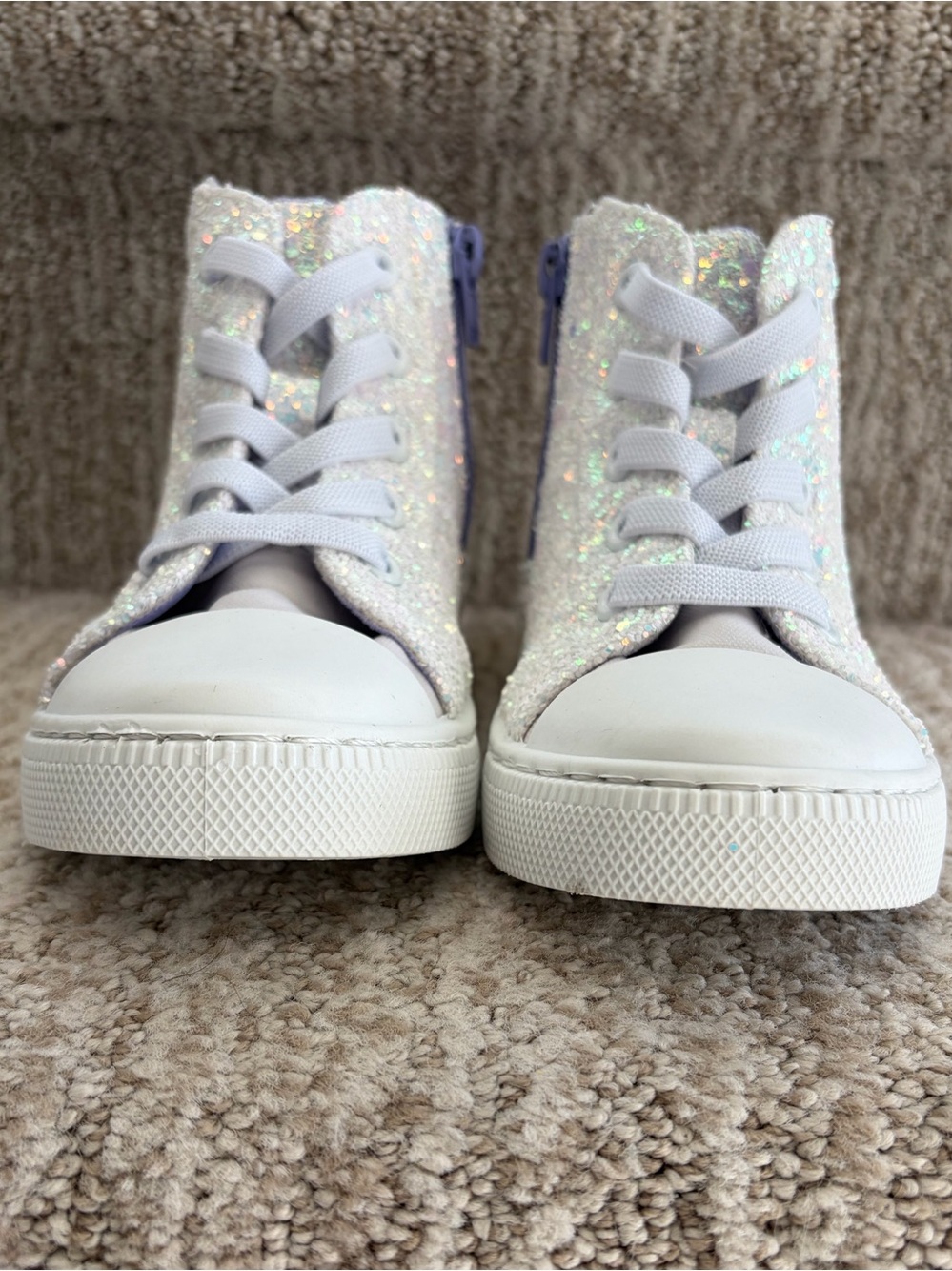 Little Girls Canvas Sneakers White Glitter Sequin High-Top Shoes. Size 11. - Picture 4 of 8